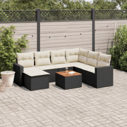 8 Pcs conjunto sofás de jardim com almofadões vime PE preto