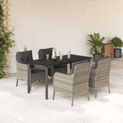 5 Pcs conjunto de jantar p/ jardim c/ almofadões cinzento claro