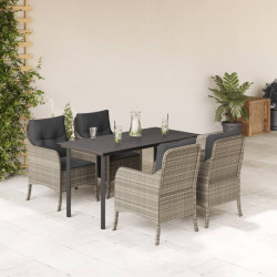 5 Pcs conjunto de jantar p/ jardim c/ almofadões cinzento claro