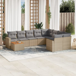 10 Pcs conjunto de sofás p/ jardim com almofadões vime PE bege