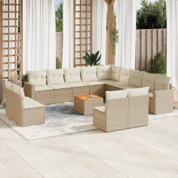 14 Pcs conjunto de sofás p/ jardim com almofadões vime PE bege