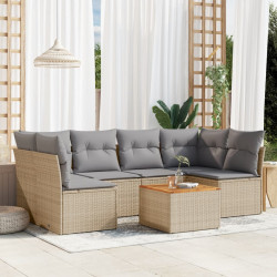 7 Pcs conjunto de sofás p/ jardim com almofadões vime PE bege