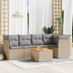 6 Pcs conjunto de sofás p/ jardim com almofadões vime PE bege