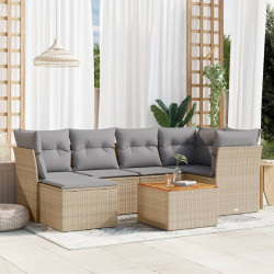 7 Pcs conjunto de sofás p/ jardim com almofadões vime PE bege