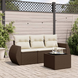 4 Pcs conjunto sofás de jardim c/ almofadões vime PE castanho