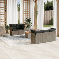 6 Pcs conjunto sofás de jardim com almofadões vime cinzento