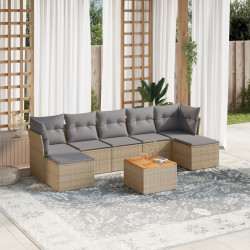 8 Pcs conjunto de sofás p/ jardim com almofadões vime PE bege