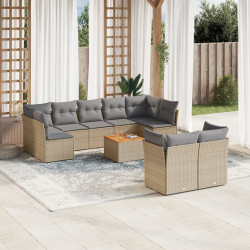 10 Pcs conjunto de sofás p/ jardim com almofadões vime PE bege