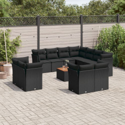 12 Pcs conjunto de sofás de jardim c/ almofadões vime PE preto