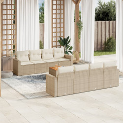 9 Pcs conjunto de sofás p/ jardim com almofadões vime PE bege