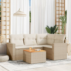 5 Pcs conjunto de sofás p/ jardim com almofadões vime PE bege