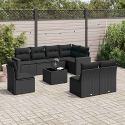 9 Pcs conjunto de sofás p/ jardim c/ almofadões vime PE preto