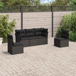 5 Pcs conjunto sofás de jardim com almofadões vime PE preto