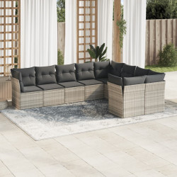9 Pcs conj. sofás jardim com almofadões vime PE cinzento-claro