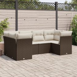 6 Pcs conjunto de sofás jardim c/ almofadões vime PE castanho