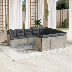 10 Pcs conj. sofás jardim com almofadões vime PE cinzento-claro