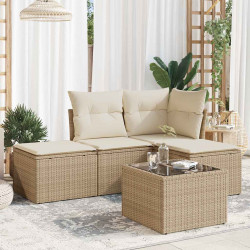 5 Pcs conjunto de sofás p/ jardim com almofadões vime PE bege