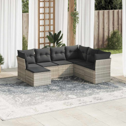 7 Pcs conj. sofás jardim com almofadões vime PE cinzento-claro