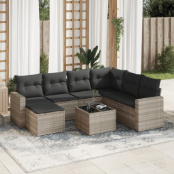 8 Pcs conj. sofás jardim c/ almofadões vime PE cinzento-claro