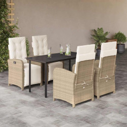 5 Pcs conjunto de jantar p/ jardim com almofadões vime PE bege