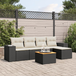 6 Pcs conjunto sofás de jardim c/ almofadões vime PE preto