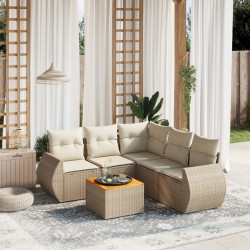 6 Pcs conjunto de sofás p/ jardim com almofadões vime PE bege