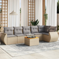 7 Pcs conjunto de sofás p/ jardim com almofadões vime PE bege
