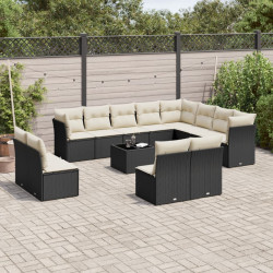 13 Pcs conjunto de sofás de jardim com almofadões vime PE preto