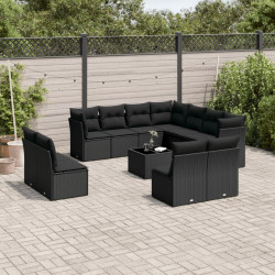 12 Pcs conjunto de sofás de jardim c/ almofadões vime PE preto