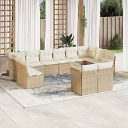 12 Pcs conjunto de sofás p/ jardim com almofadões vime PE bege
