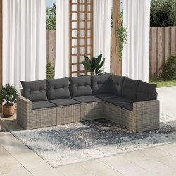 6 Pcs conjunto sofás de jardim com almofadões vime cinzento