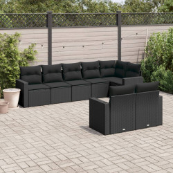 8 Pcs conjunto sofás de jardim com almofadões vime PE preto