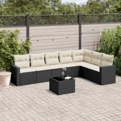 8 Pcs conjunto sofás de jardim com almofadões vime PE preto