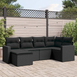 6 Pcs conjunto sofás de jardim c/ almofadões vime PE preto