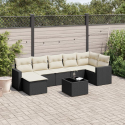 8 Pcs conjunto sofás de jardim com almofadões vime PE preto