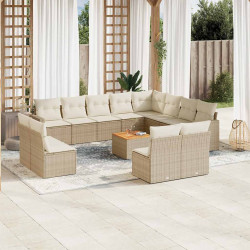 13 Pcs conjunto de sofás p/ jardim com almofadões vime PE bege