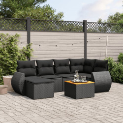 7 Pcs conjunto de sofás p/ jardim c/ almofadões vime PE preto