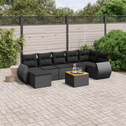 8 Pcs conjunto sofás de jardim com almofadões vime PE preto