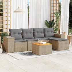6 Pcs conjunto de sofás p/ jardim com almofadões vime PE bege