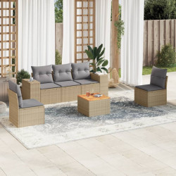 6 Pcs conjunto de sofás p/ jardim com almofadões vime PE bege