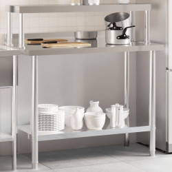 Mesa trabalho cozinha c/ prateleira 110x55x120cm aço inoxidável