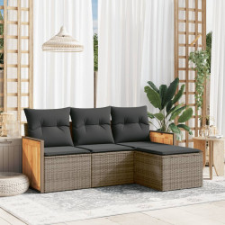 4 Pcs conjunto sofás de jardim c/ almofadões vime PE cinzento