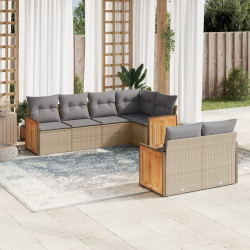 7 Pcs conjunto de sofás p/ jardim com almofadões vime PE bege
