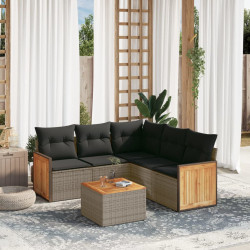 6 Pcs conjunto sofás de jardim com almofadões vime cinzento