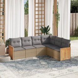 6 Pcs conjunto de sofás p/ jardim com almofadões vime PE bege