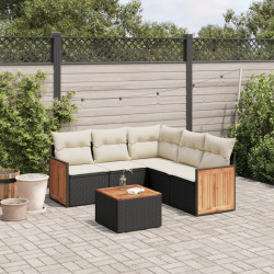 6 Pcs conjunto sofás de jardim c/ almofadões vime PE preto