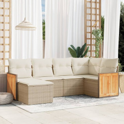 6 Pcs conjunto de sofás p/ jardim com almofadões vime PE bege