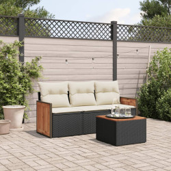 4 Pcs conjunto de sofás para jardim c/ almofadões vime PE preto