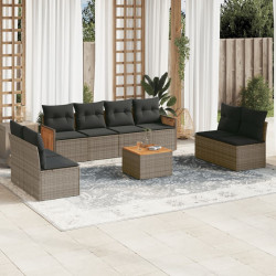 9 Pcs conjunto sofás p/ jardim com almofadões vime PE cinzento