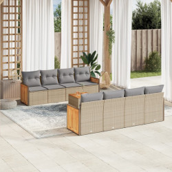 9 Pcs conjunto de sofás p/ jardim com almofadões vime PE bege